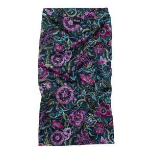 Skida snow tour neck gaiter in purple/green floral 'calamity jane' pattern