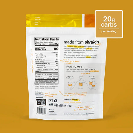 Back of skratch labs hydration sport drink mix 440g bag, pineapple flavour