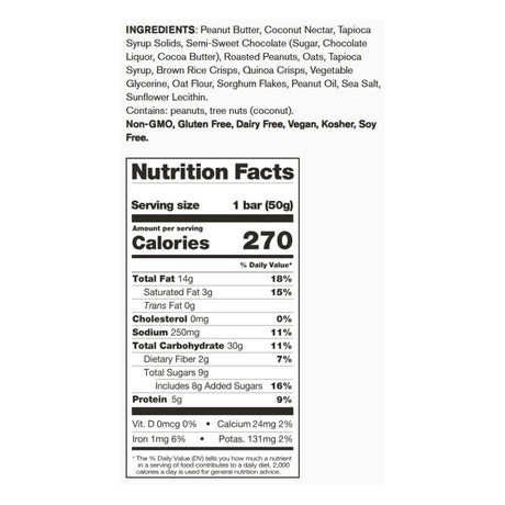 Nutrition facts for Skratch Labs peanut butter and chocolate energy bar