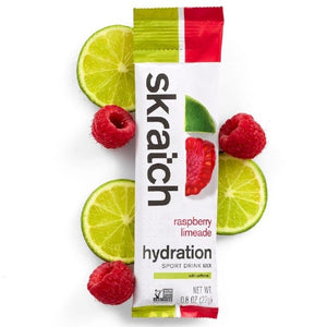 Single serving packet of raspberry limeade skratch labs sport hydration drink mix