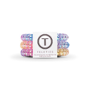 3-pack of Teleties hair ties in eat glitter for breakfast colour