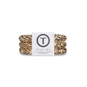 3-pack view of Teleties hair ties in leopard colour