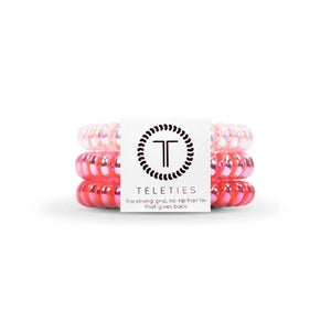 3-pack view of Teleties hair ties in think pink colour
