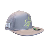Grey technical trucker hat with run/spry branding