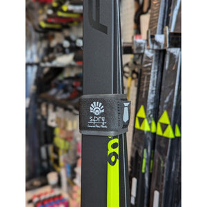 spry branded cross country ski strap on skis