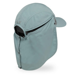 Back view of Sunday Afternoons VaporLite Cape running cap in stone blue, cape out