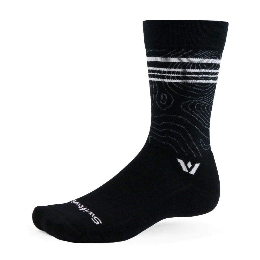 Swiftwick Pursuit Seven sock in topographic black colour