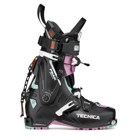 Side view of women's black/purple Tecnica Zero G Peak W backcountry ski boot