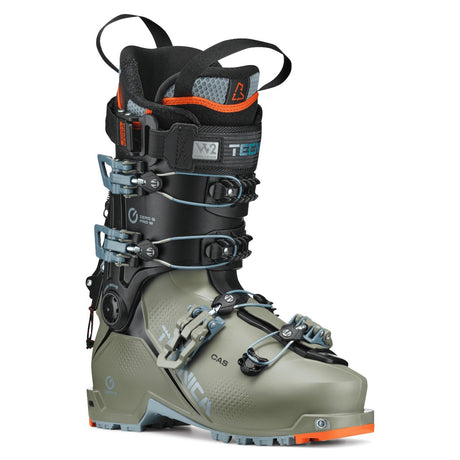 Front angled view of women's green Tecnica Zero G Tour Pro W backcountry ski boot