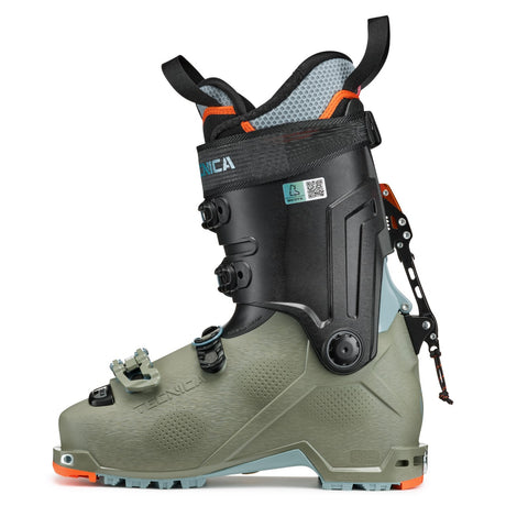 Inner side view of women's green Tecnica Zero G Tour Pro W backcountry ski boot