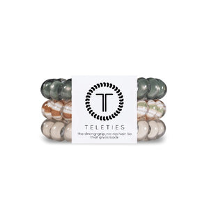 3-pack view of Teleties hair ties in 'eucalyptus' colour