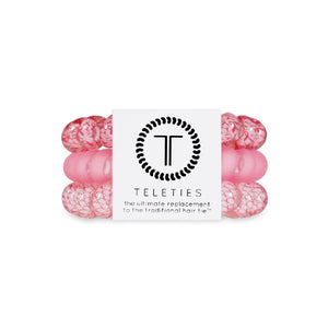 3-pack view of Teleties hair ties in 'pink and powerful' colour