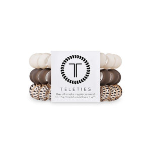 3-pack view of Teleties hair ties in 'toasted' colour