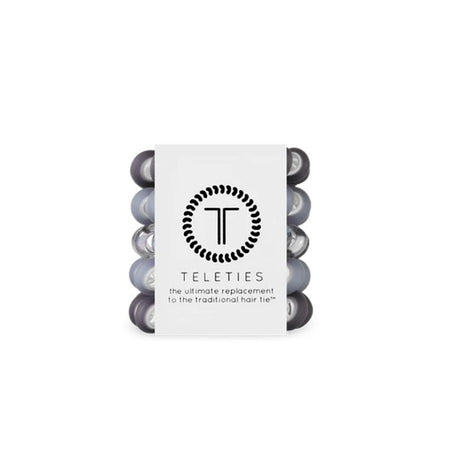 5-pack view of Teleties tiny hair ties in 'Midnight Rain' colours