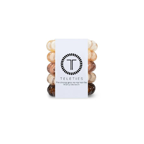 5-pack view of Teleties tiny  hair ties in for the love of nudes colour