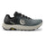 Side view of women's topo athletic mt-5 trail running shoe in charcoal/grey