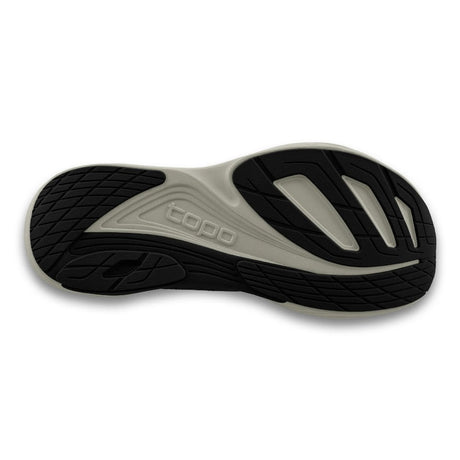 Sole of men's topo athletic ultrafly 5 running shoe in black/charcoal colour