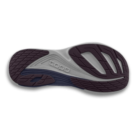 Sole of women's topo athletic ultrafly 5 running shoe in purple/grey colour