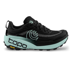 Side view of women's topo athletic Vista running shoe in mint/black colour