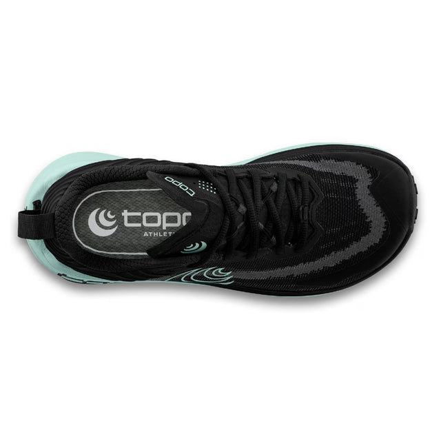 Top view of women's topo athletic Vista running shoe in mint/black colour