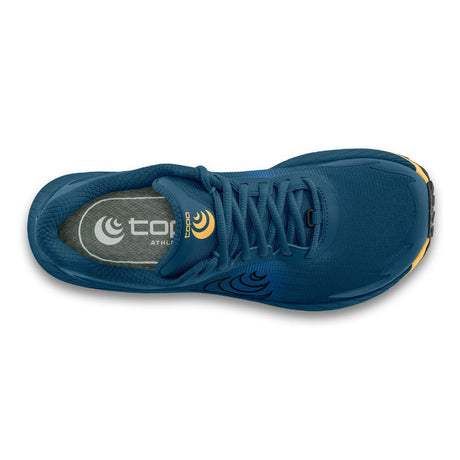 Top view of men's blue/orange Topo Athletic MTN Racer trail running shoe