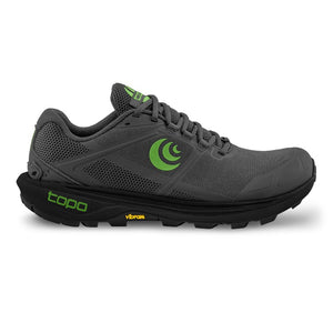 Side view of men's grey/green topo athletic terraventure 4 running shoe