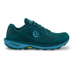 Side view of women's blue topo athletic terraventure 4 running shoe