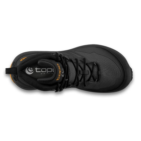 Top view of men's charcoal/orange topo athletic trailventure 2 waterproof hiking boot