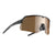 Angled view of tripoint 001 treriksroset polarized sunglasses, clear black frame & brown lens