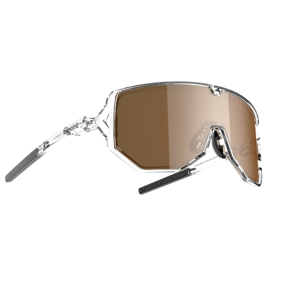 Angled view of tripoint 003 Reschen sunglasses, clear frame/polarized lens