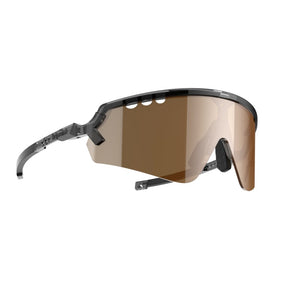 Angled view of tripoint 007 Chobe sunglasses, transparent black frame/brown lens