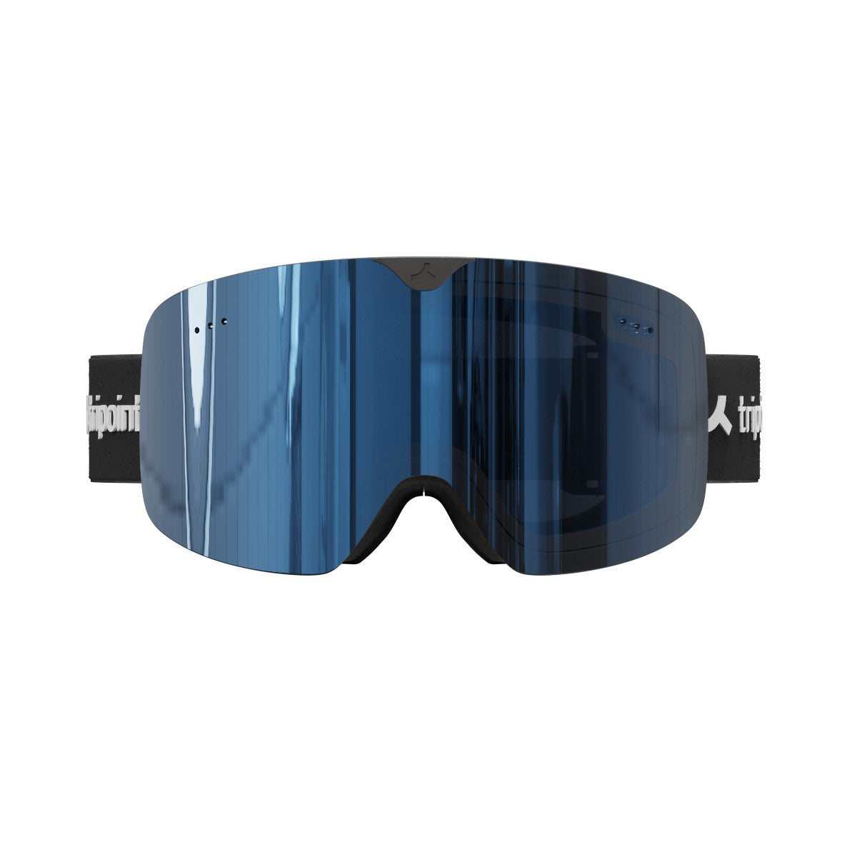 Front view of tripoint 101 ski goggles with black frame & blue multi lens