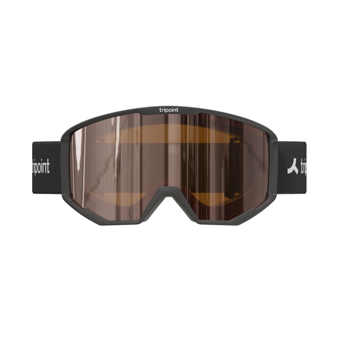 Front view of tripoint 107 junior snow sport goggles with black frame & amber lens