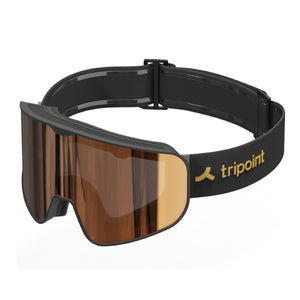 Side view of Tripoint 109 Tumba Peak goggles with black frame and brown lens