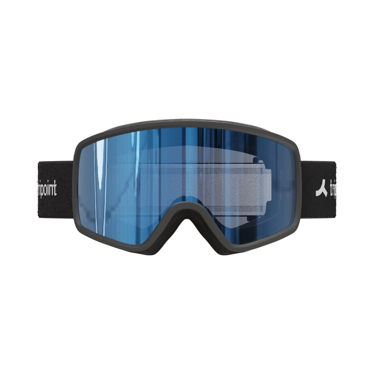 Front view of tripoint 114 Mount Roraima kids ski goggle, black with blue lens