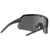Angled view of tripoint 001 Treriksroset sunglasses, black frame and smoke lens