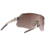 Angled view of tripoint 001 Treriksroset sunglasses, transparent brown frame and brown lens