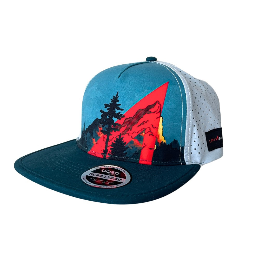 UltrAspire technical trucker hat with mountains graphic