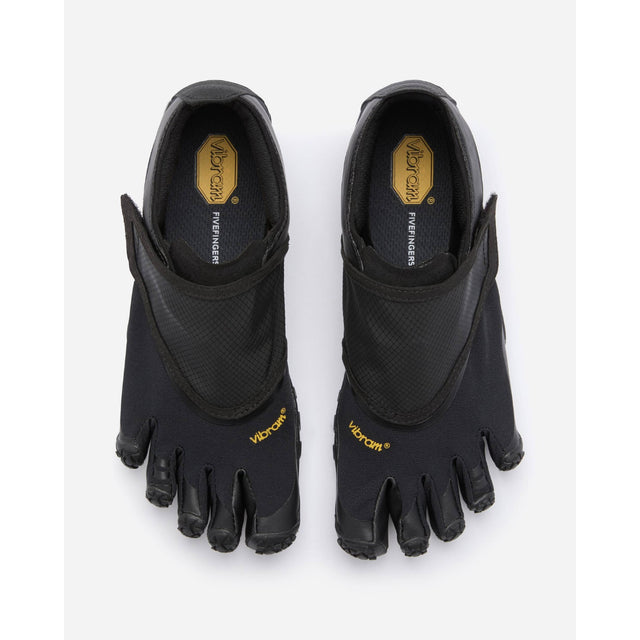 Top view of women's black Vibram Trailope toe shoes