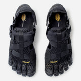 Top view of men's black Vibram Breezandal toe shoes
