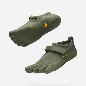 Angled pair view of men's Vibram FiveFingers KSO Vintage shoe in military green