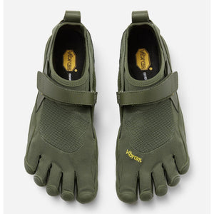 Top view of men's Vibram FiveFingers KSO Vintage shoes in military green