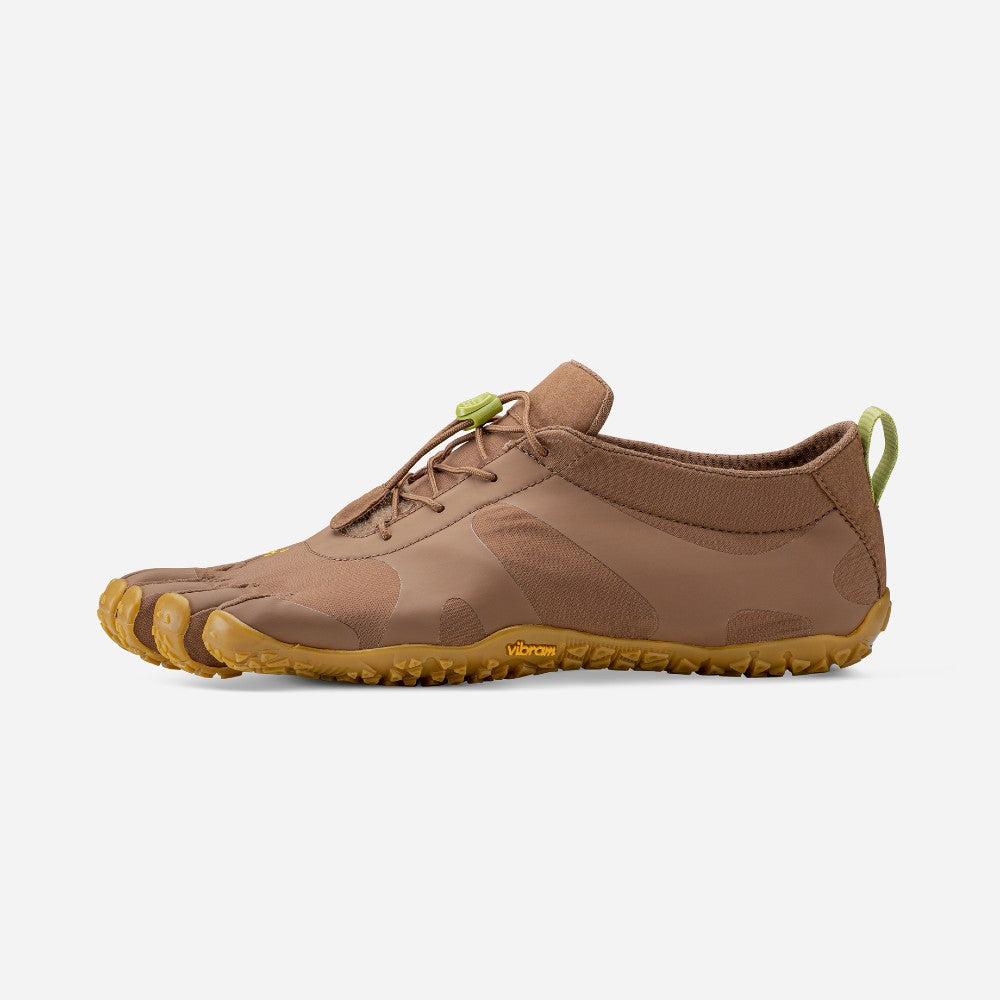 Side view of Vibram Fivefingers V-Alpha toe shoe in Brown/Gum