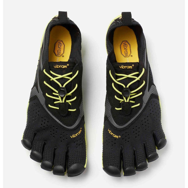 Top view of men's Vibram FiveFinger V-Run shoes in black/yellow