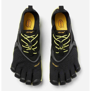 Top view of men's Vibram FiveFinger V-Run shoes in black/yellow