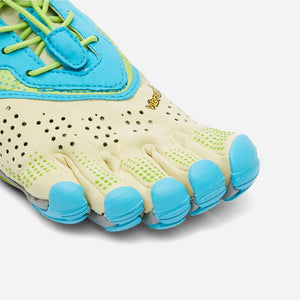 Detail of women's Vibram FiveFingers V-Run shoe in lime/blue