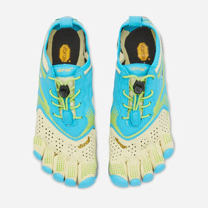 Top view of women's Vibram FiveFingers V-Run shoes in lime/blue