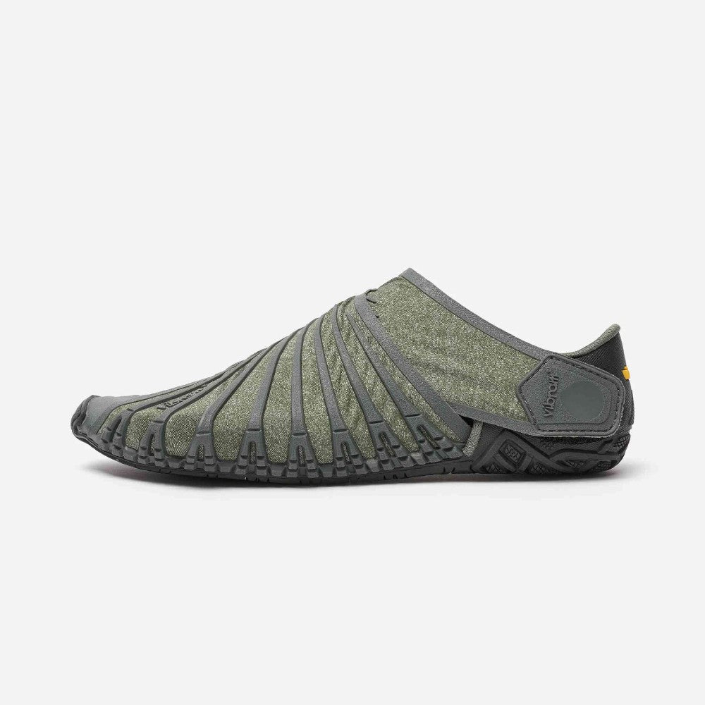 Side view of men's Vibram Furoshiki EcoFree wrap shoe in green