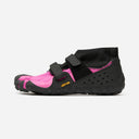 Side view of fuchsia/black Vibram Fivefingers Scramkey toe shoe