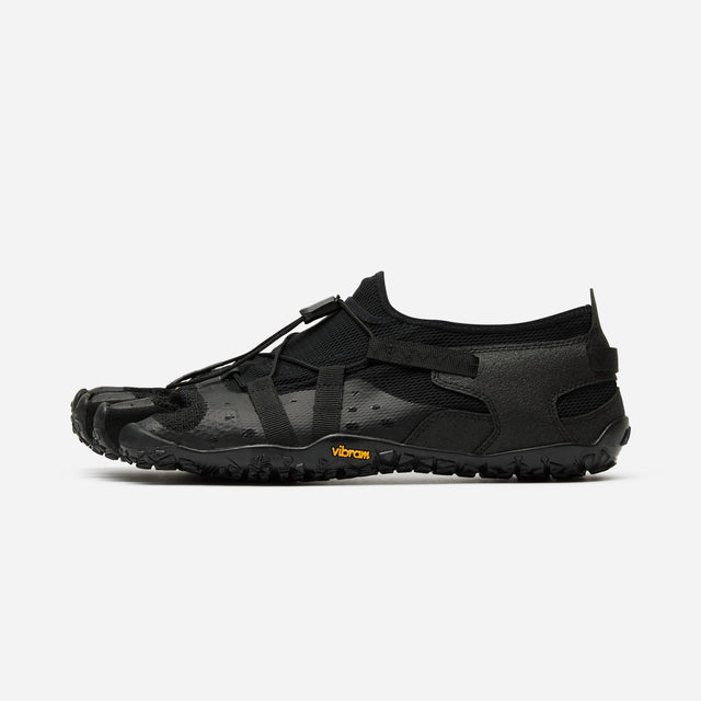 Side view of men's black Vibram Spidrwalk toe shoe